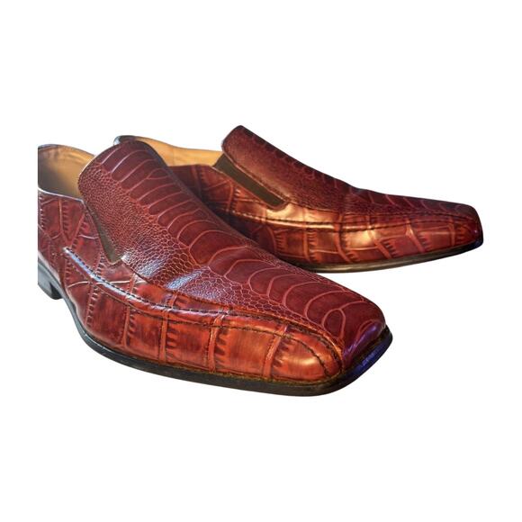 Stacy Adams Croc Embossed Slip On Mens Dress Shoes Size 11 brown Leather Loafers - Picture 5 of 14